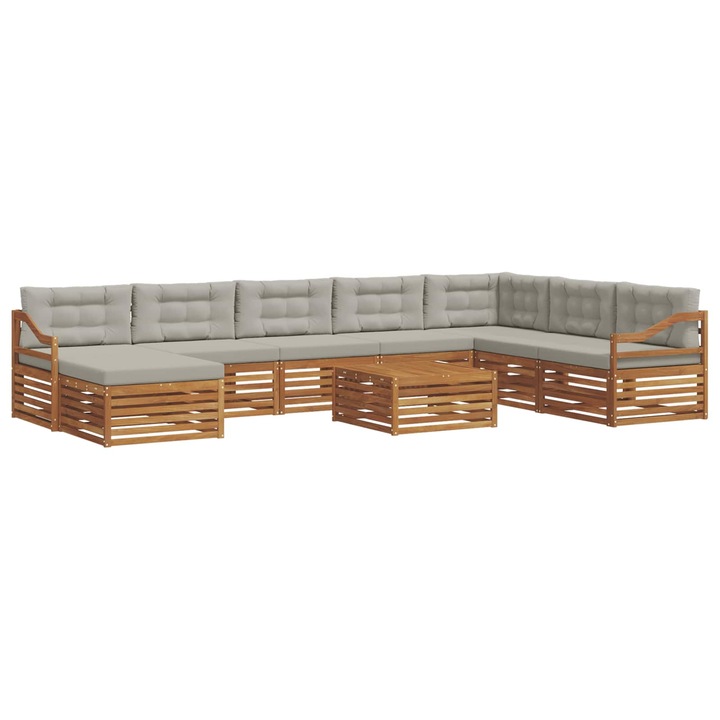 vidaXL Ülőgarnitúrák 9 pcs Természetes és Világosszürke Tömör Akácfa 3373996