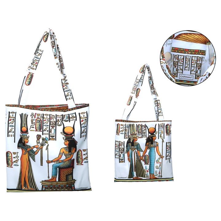 Чанта за рамо CARMANI, екологична, с египетски мотиви, с вътрешен джоб, многоцветна