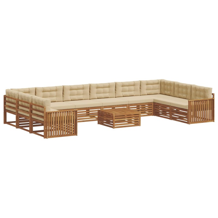 vidaXL Ülőgarnitúrák párnával 11 pcs Természetes és bézs Tömör Akácfa 3374248