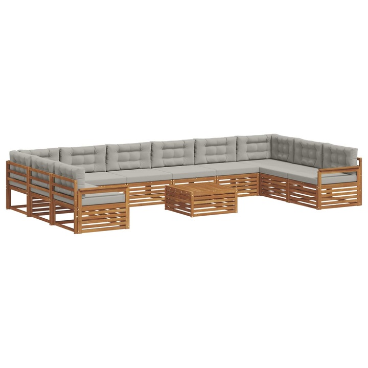 vidaXL Ülőgarnitúrák 11 pcs Természetes és Világosszürke Tömör Akácfa 3374236