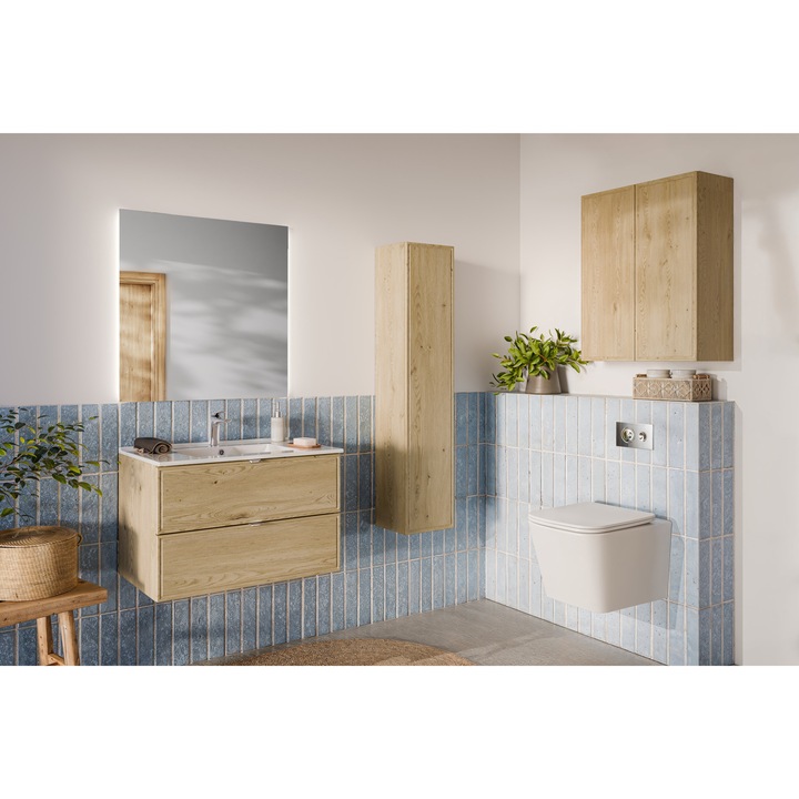 Mobilier baie, 80cm, 2 suflade, Terra Cremona, Dab Cremona, 80x46x50cm