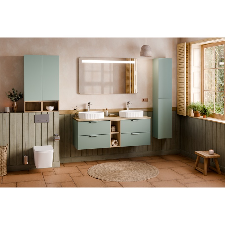 Set mobilier baie Aster Green, 60x46cm, cu blat si umywalka nablatowa