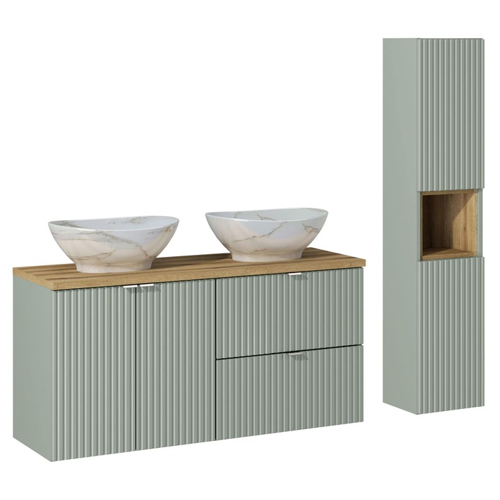 Set mobilier baie Comad, 120x40cm, 2 umywalki, Line Reed Green
