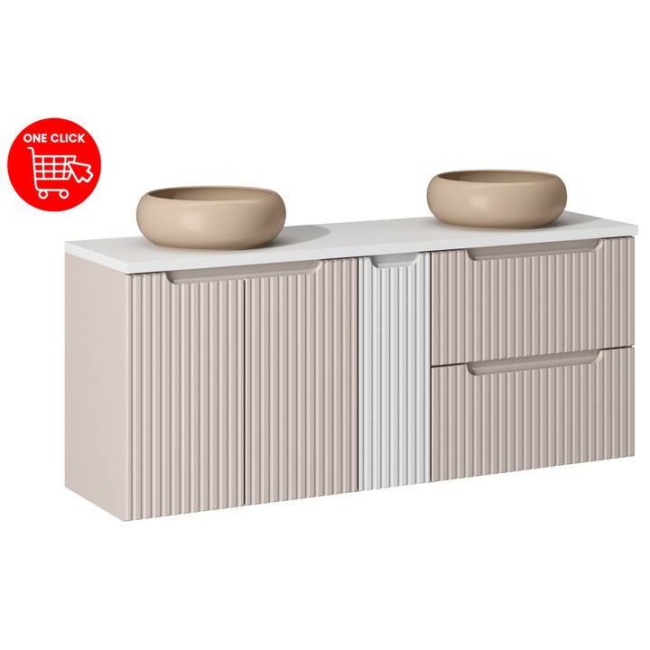 Set mobilier baie Comad, 140x40cm, 2 chiuvete, colectia Nova Cashmere