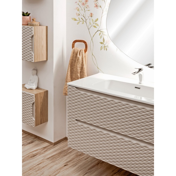 Mobilier de baie, Comad 120cm, 2 sertare, Ocean Beige, Bej, 120x46x57cm