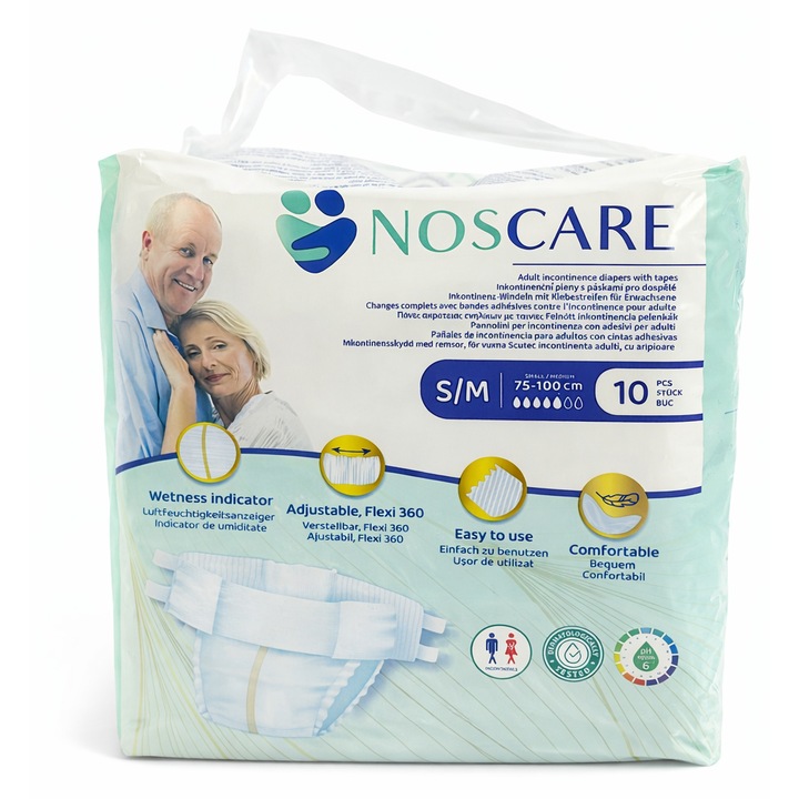 Scutece pentru incontinenta adulti, NOS CARE, marime M, 10 bucati