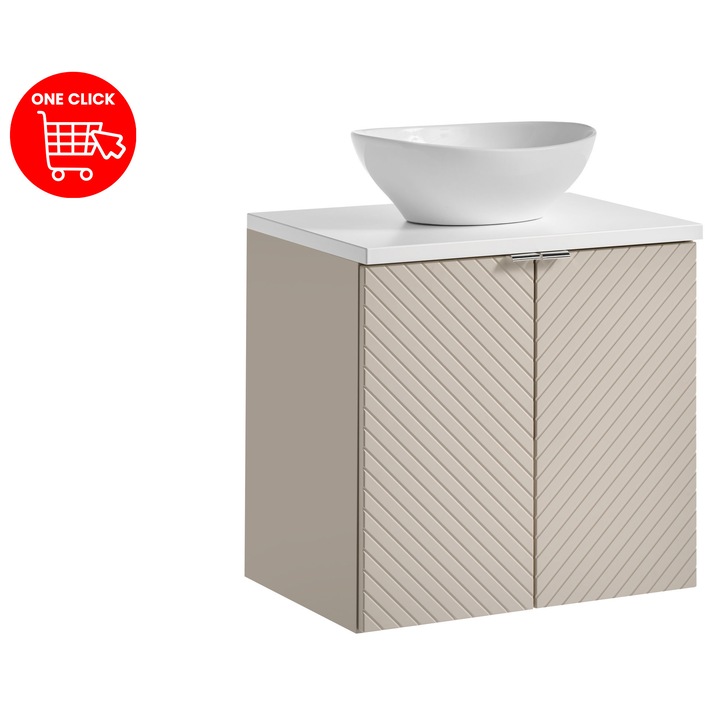 Set mobilier baie Comad, 60x40cm, cu blat si umywalka nablatowa, colectia Viva Cashmere