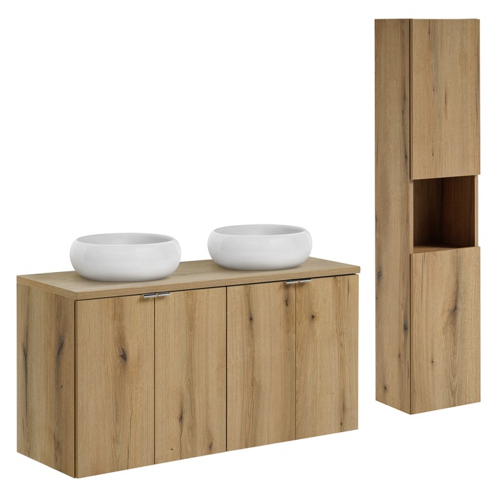 Set mobilier baie, 120x40cm, 2 umywalki, Nova Oak