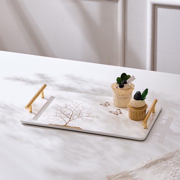 Tava de servire din portelan cu manere aurii, 35,5 cm - Lifetree Collection