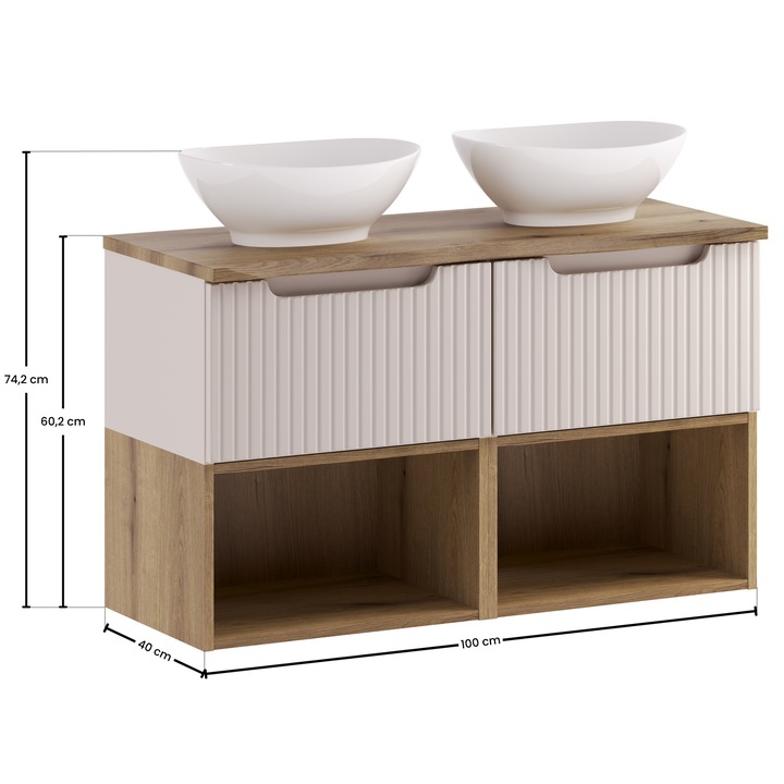 Set mobilier baie Comad, 100x40cm, cu blat si 2 chiuvete, colectia Nova Cashmere