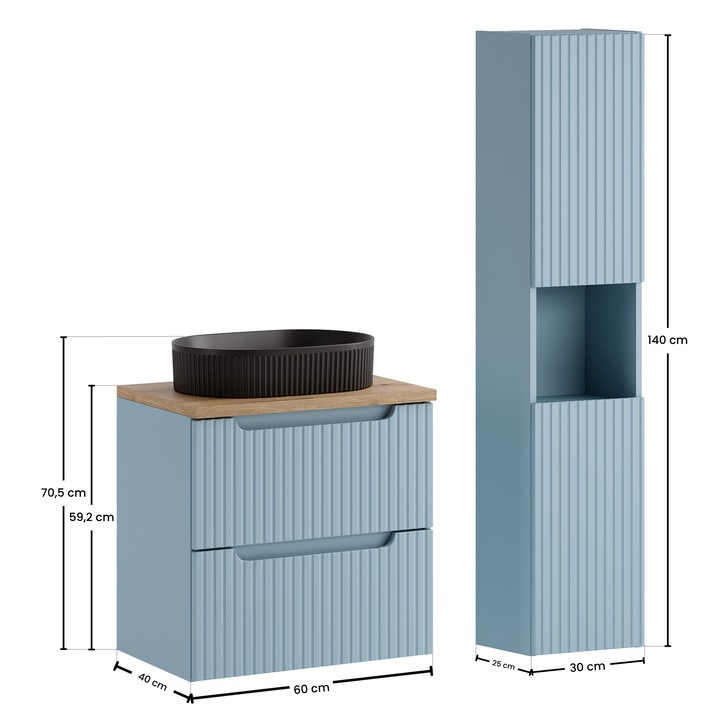 Set mobilier baie Comad, 60x40cm, umywalka nablatowa, din colectia Nova Denim