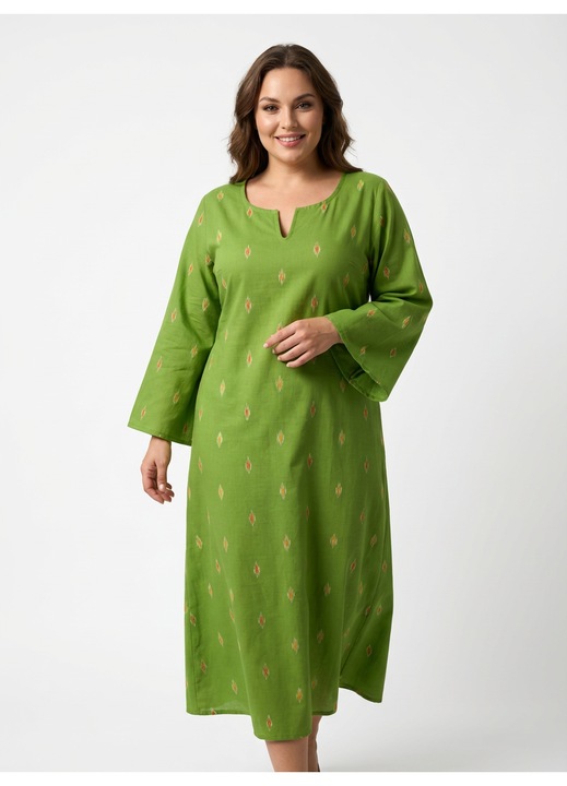Rochie din bumbac brodat manual, verde, marime XXL
