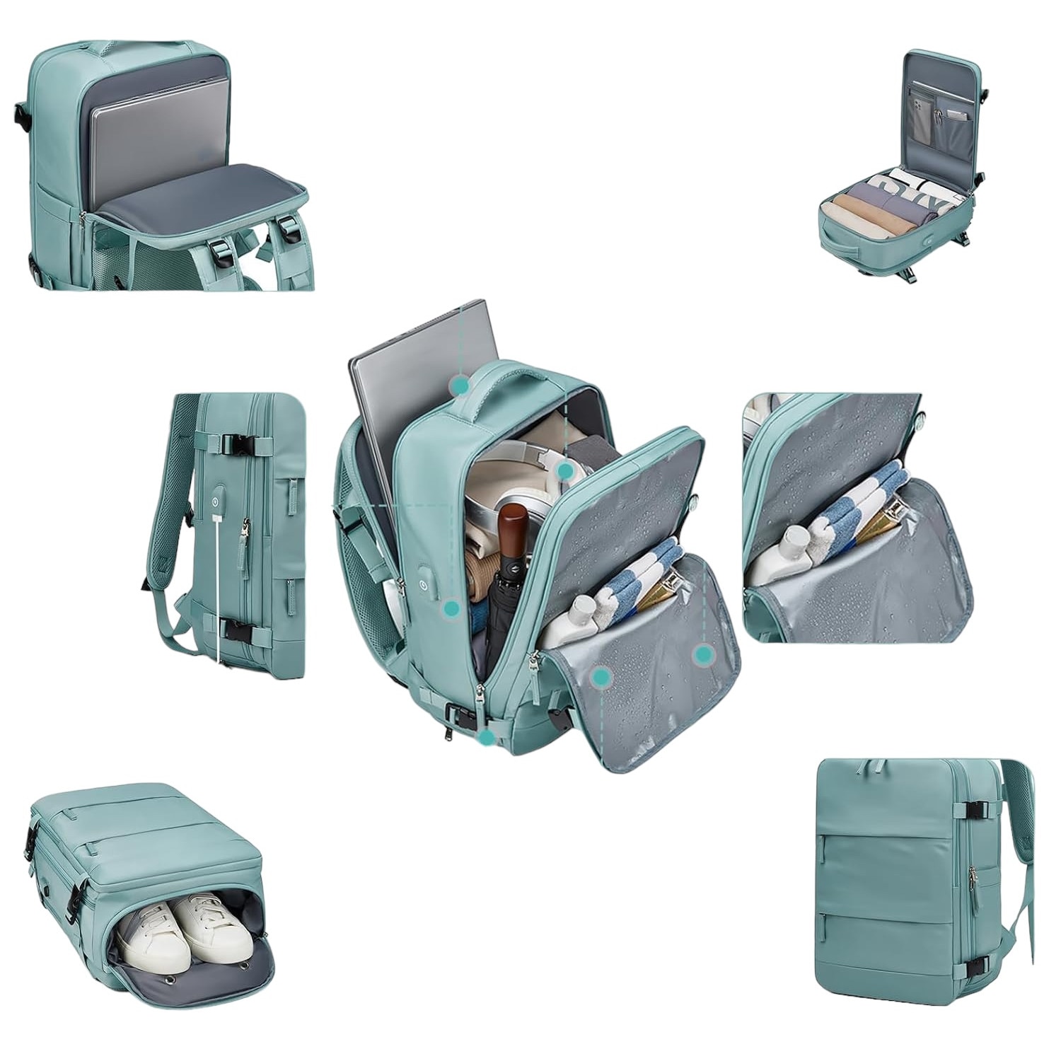 Rucsac multifunctional Cracos® 45x35x20 cm albastru deschis, compartiment captusit laptop - impermeabil