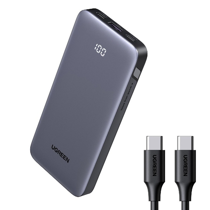 Powerbank Ugreen Nexode 10000mAh, 2x USB-C, 1x USB-A, 30W, gri