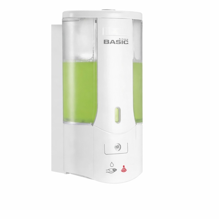 Dispenser sapun electric pentru perete, Alb, Material ABS, marca Basic Home, Senzor automat, Design modern, Igienic, Usor de instalat, Potrivit pentru baie sau bucatarie 9.5 x 9.5 x 18 cm