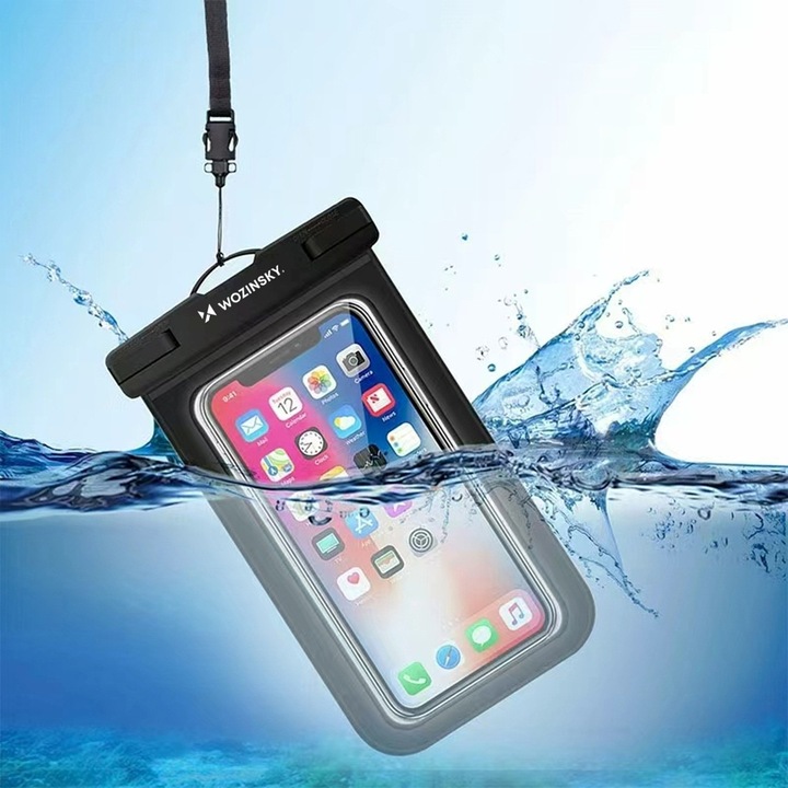 Etui waterproof pentru telefon, Wozinsky WWE-01, PVC, 187x110mm, negru