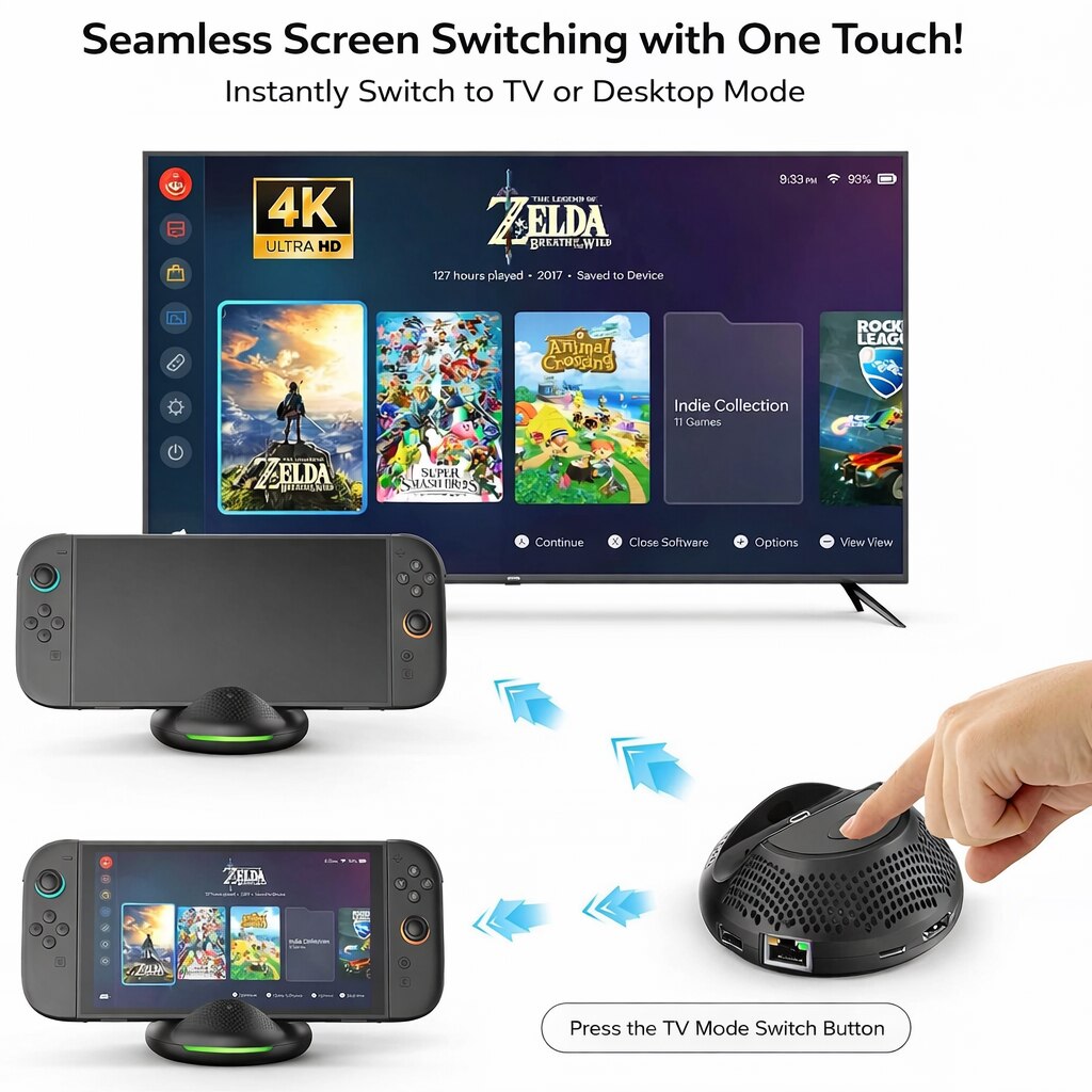 Dock TV Portabil JYS NS2289 pentru Nintendo Switch 2, Rezolutie 4K