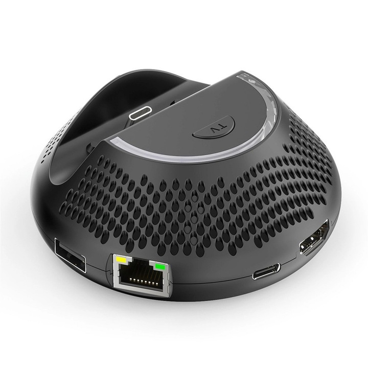 Dock TV Portabil JYS NS2289 pentru Nintendo Switch 2, Rezolutie 4K @60Hz, Port Gigabit Ethernet (LAN), Incarcare 60W PD, Design Open-Air pentru racire, Negru