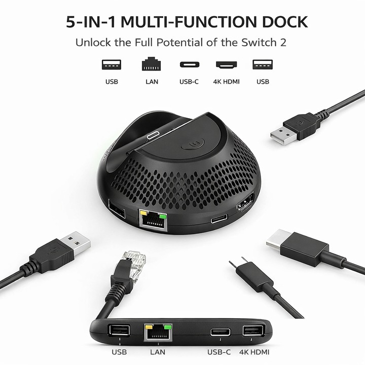 Dock TV Portabil JYS NS2289 pentru Nintendo Switch 2, Rezolutie 4K