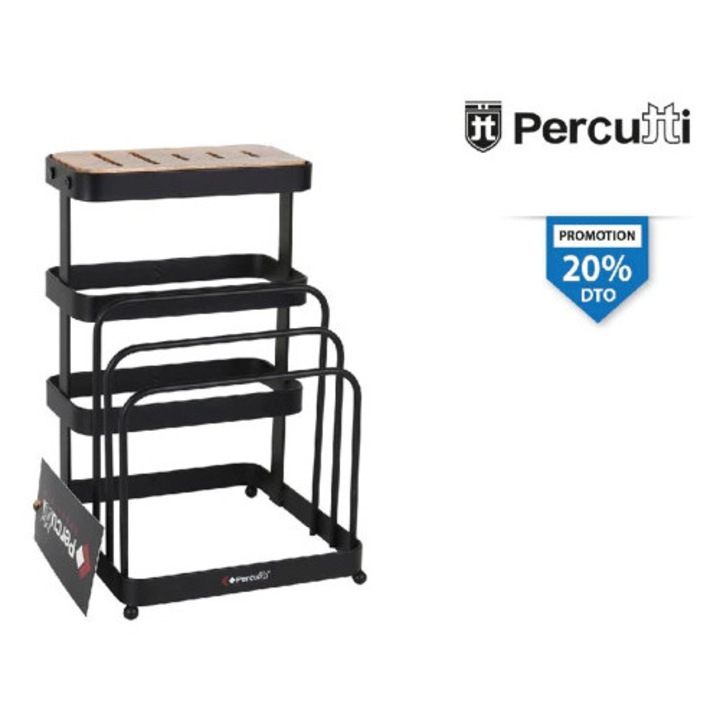 Suport Uscare si Organizare Bucatarie Percutti, pentru Capace, Cutite si Tocatoare, Negru