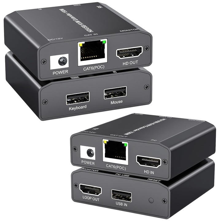 Extensor HDMI KVM IP, 150M, 1080p 60Hz, Plug and Play, 2 porturi USB, 150m