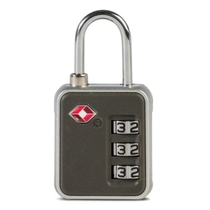 Lacat TSA cu cifru pentru bagaj, 6.5x3x1.5 cm, metal, Worldpack F10379, gri