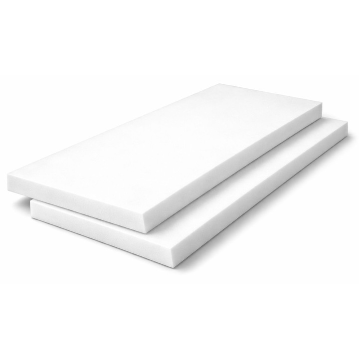 Set 2 placi Burete Geladi, 200x50x5 cm, Spuma Poliuretanica, Tapiterie, Alb, Densitate 21kgm³, DIY