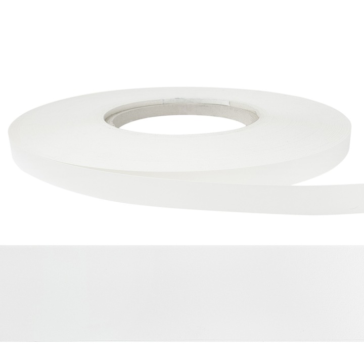 Banda pentru mobilier cu adeziv termoactiv, 2 x 1000 cm, DecoMeister®, Model Alb arctic, OM258-002-1000S