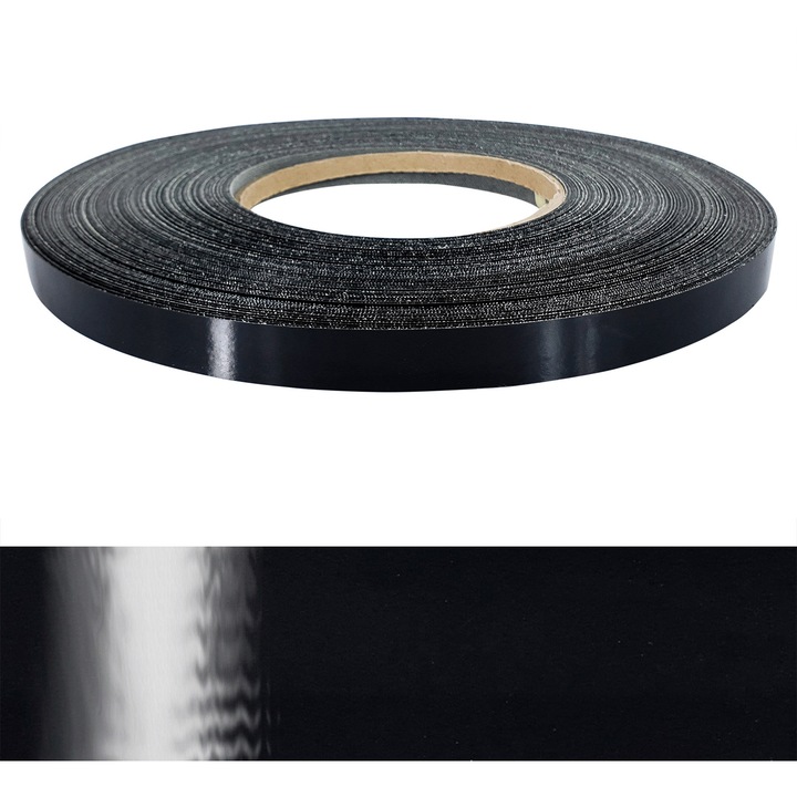 Banda pentru mobilier, vanzare la metru, 2 x 100 cm, DecoMeister®, Model Negru lucios, OM286-002-0100