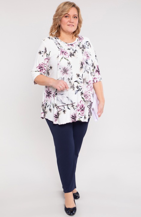 Tunica alba cu flori bej si mov