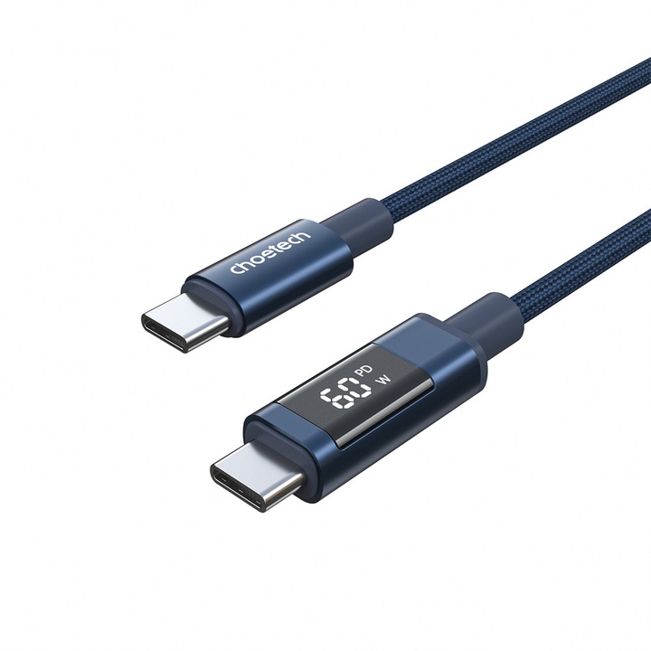 Cablu pentru incarcare si transfer de date CHOETECH, 2xUSB-C, 60W, 1.2m, Albastru
