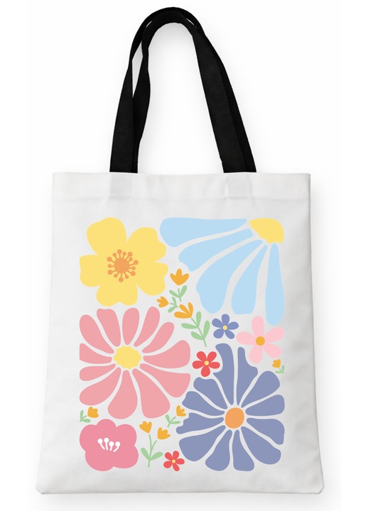 Бяла чанта тип Tote Bag с цветен флорален DTF принт