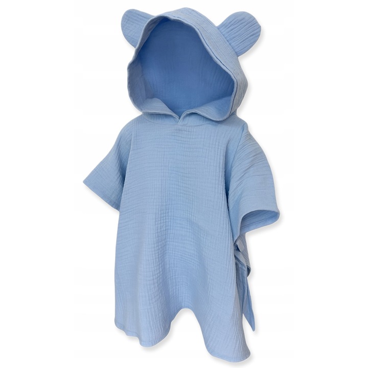 Pelerina poncho pentru copii Dartomik, 110-116, 100% bumbac muslin, protectie solara, albastra