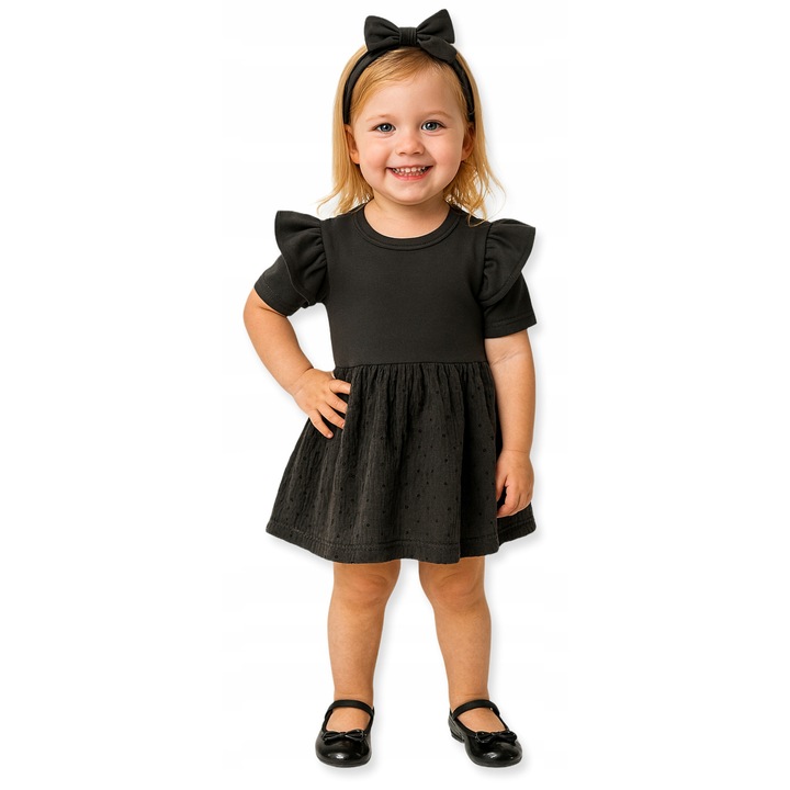 Rochie fete, Dartomik, body, maneca scurta, neagra, bumbac