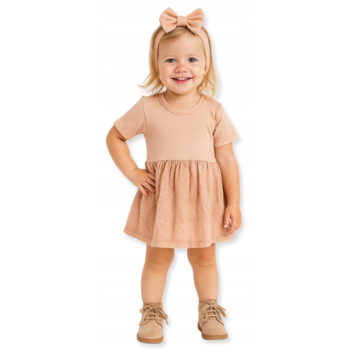 Rochie Dartomik, maneca scurta, bumbac 100%, roz