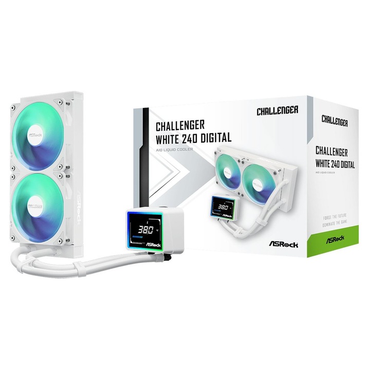 Ventilator PC ASRock Challenger White 240 Digital, 2x12cm, 3100rpm, RGB