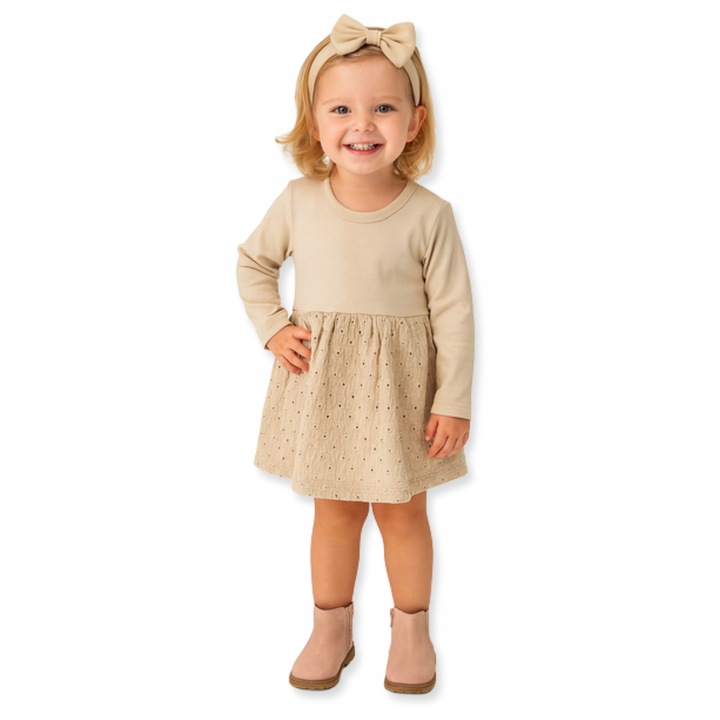 Rochita tip body pentru fete Dartomik, bumbac, maneca scurta, Bej