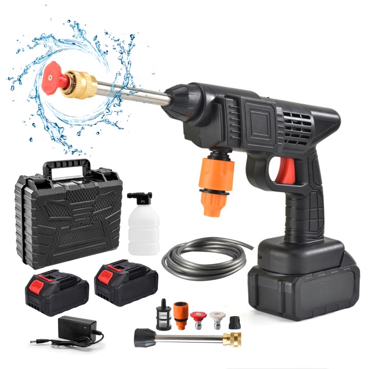 Aparat de spalat cu presiune, 2 Acumulatori, 10 Accesorii, 30 Bari, Recipient sampon auto