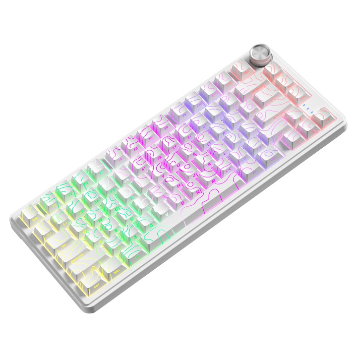 Tastatura mecanica gaming wireless FURYCUBE RX75 PRO, tri-mod, GASKET, hot-swappable, iluminare RGB, 4000mAh, 80 taste, Alb