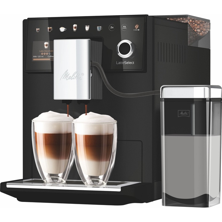 Espressor automat Melitta Latte Select, 1400 W, rezervor 1.8 L, negru