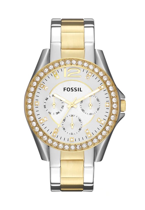 Ceas de dama cu curea bicolora, stil sport-elegant, Fossil-ES3204, miscare quartz, rezistent la apa