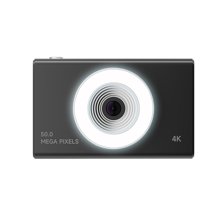 Aparat foto digital, 4K, 64 GB, zoom 8x, ecran HD de 2, 4 inci, focalizare automata, blit, functie OTG, baterie de 700 mAh, incarcare prin USB, potrivit pentru elevi si incepatori, negru