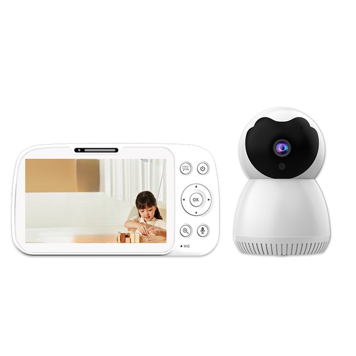 1 monitor pentru bebelusi, Aiorber, cu rotire la 360°, zoom 4x, comunicare bidirectionala, detectare a temperaturii, mementouri pentru hranire, viziune nocturna cu infrarosu si cantece de leagan