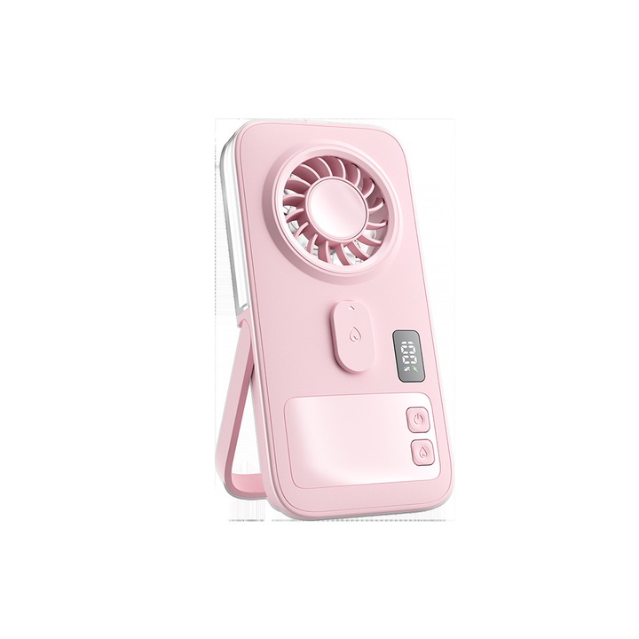 Портативен вентилатор със спрей, Aiorber, компактен, цифров дисплей, пръстеновидна дюза за атомизиране с микропори, порт за зареждане тип C, подходящ за фитнес/къмпинг/офис, розов