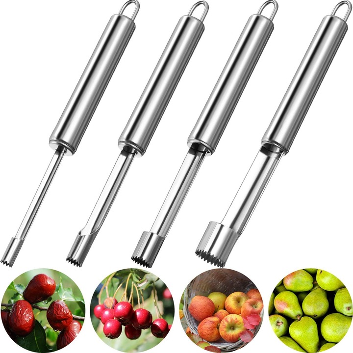 Set 4 Extractoare Manuale pentru Fructe, BOMSTOM, Inox, 4 Dimensiuni, Argintiu