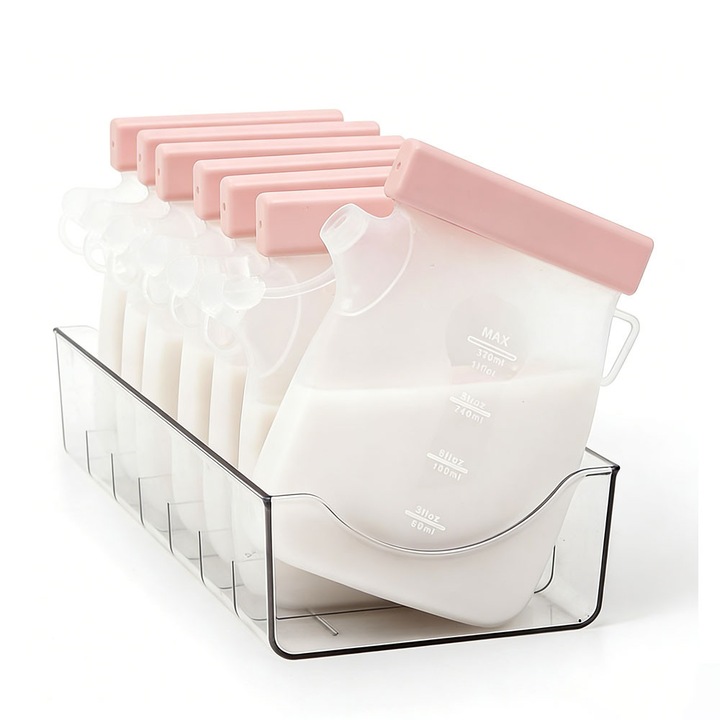 Set 2 pungi stocare lapte, Garsonal, 320 ml, reutilizabile, rezistente la temperaturi extreme, alb