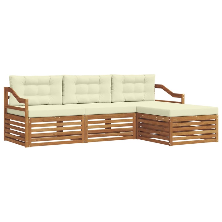 Set de canapele de exterior cu perna 4 pcs vidaXL, Natural si Crem