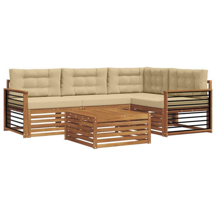 Set mobilier de grădină 5 piese, vidaXL, lemn de acacia, natural și bej, pentru exterior