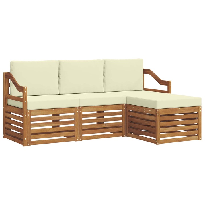 vidaXL Ülőgarnitúrák 4 pcs Természetes és krémszínű Tömör Akácfa 3374625