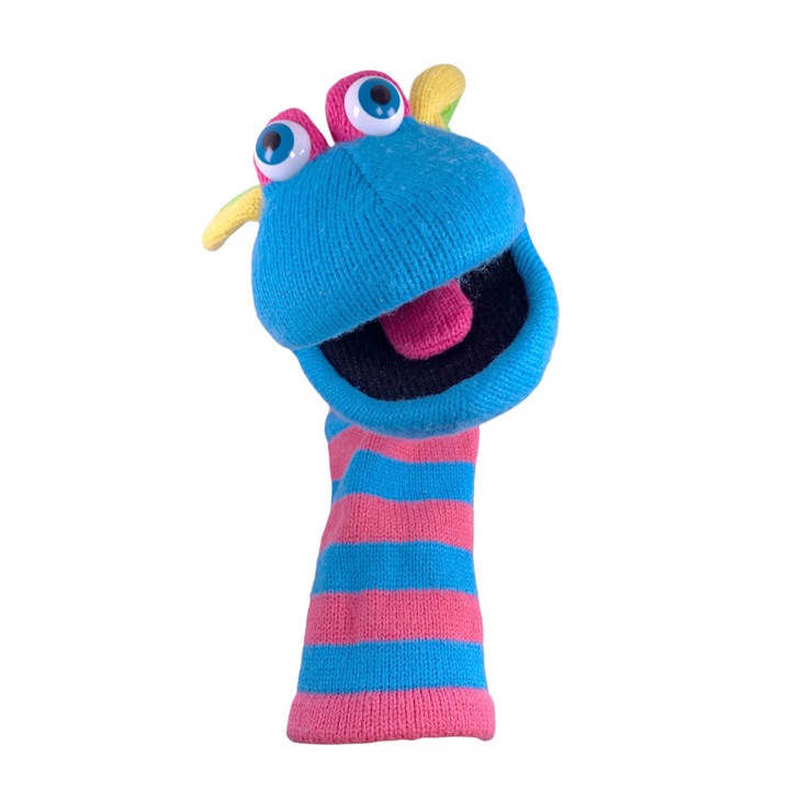 Плетена плюшена ръкавица за куклен театър Chippo 21-133-203, Sock puppet, 35 х 12 см, Син/Розов